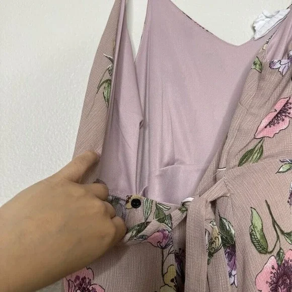 Sadie & Sage Pink Floral Print Sleeveless V Neck Preppy Spring Wrap Dress Medium - Picture 5 of 9